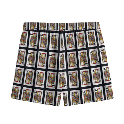 Jack Of Clubs Playing Card Pattern Print Mesh Shorts