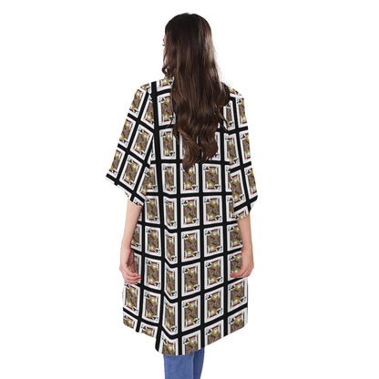Jack Of Clubs Playing Card Pattern Print Open Front Beach Cover Up