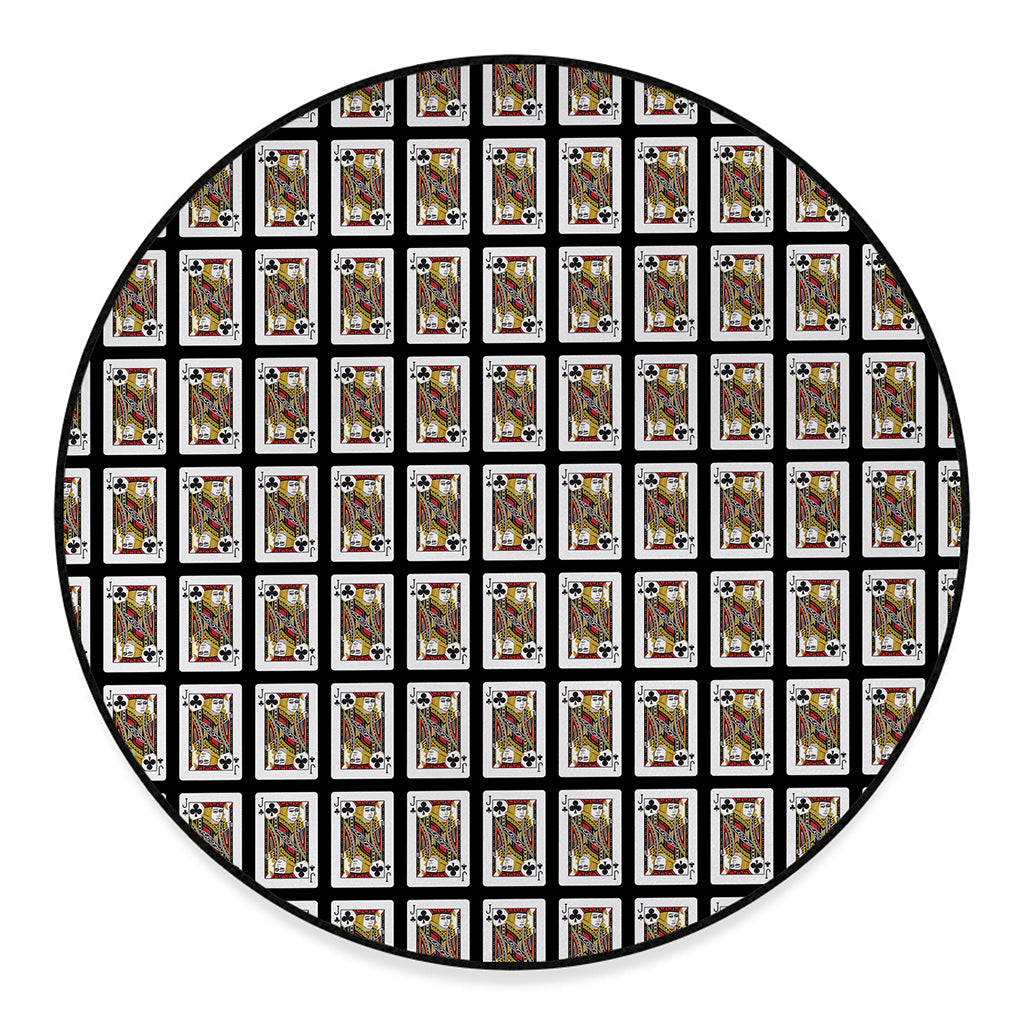 Jack Of Clubs Playing Card Pattern Print Round Floor Mat