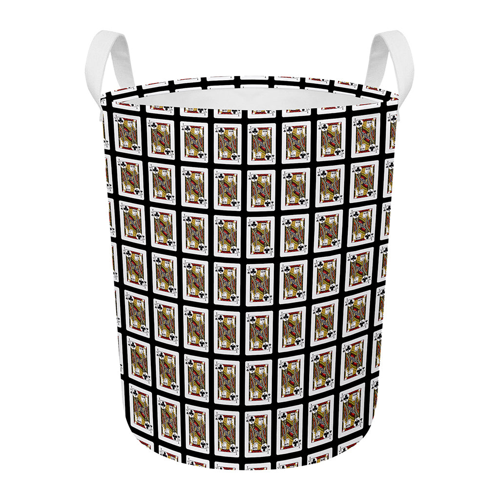 Jack Of Clubs Playing Card Pattern Print Round Laundry Basket