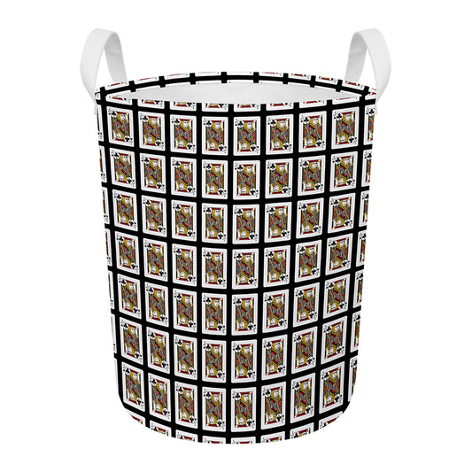 Jack Of Clubs Playing Card Pattern Print Round Laundry Basket