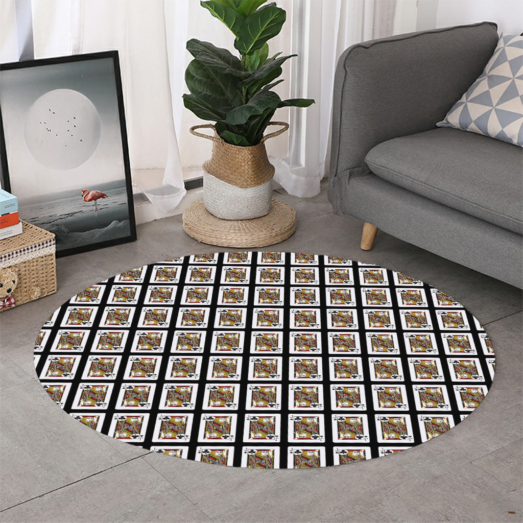Jack Of Clubs Playing Card Pattern Print Round Rug
