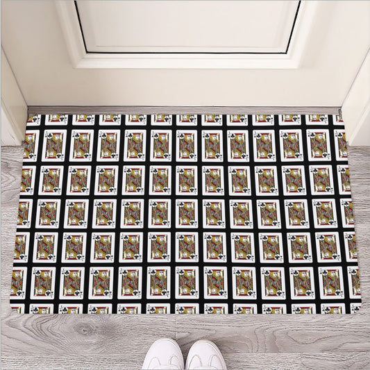 Jack Of Clubs Playing Card Pattern Print Rubber Doormat
