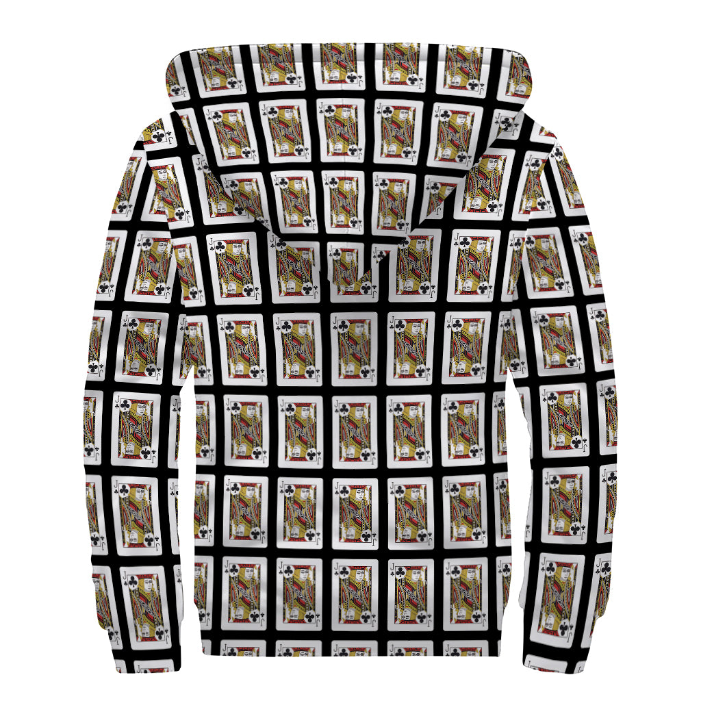 Jack Of Clubs Playing Card Pattern Print Sherpa Lined Zip Up Hoodie