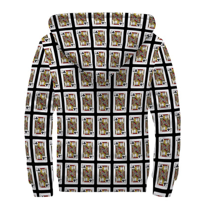 Jack Of Clubs Playing Card Pattern Print Sherpa Lined Zip Up Hoodie