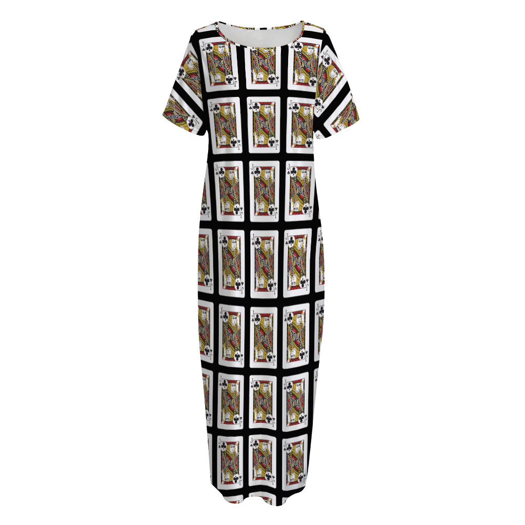 Jack Of Clubs Playing Card Pattern Print Short Sleeve Long Nightdress