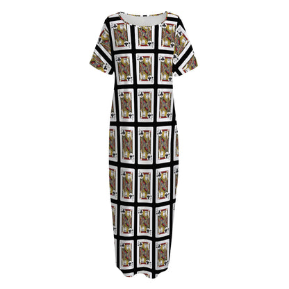 Jack Of Clubs Playing Card Pattern Print Short Sleeve Long Nightdress