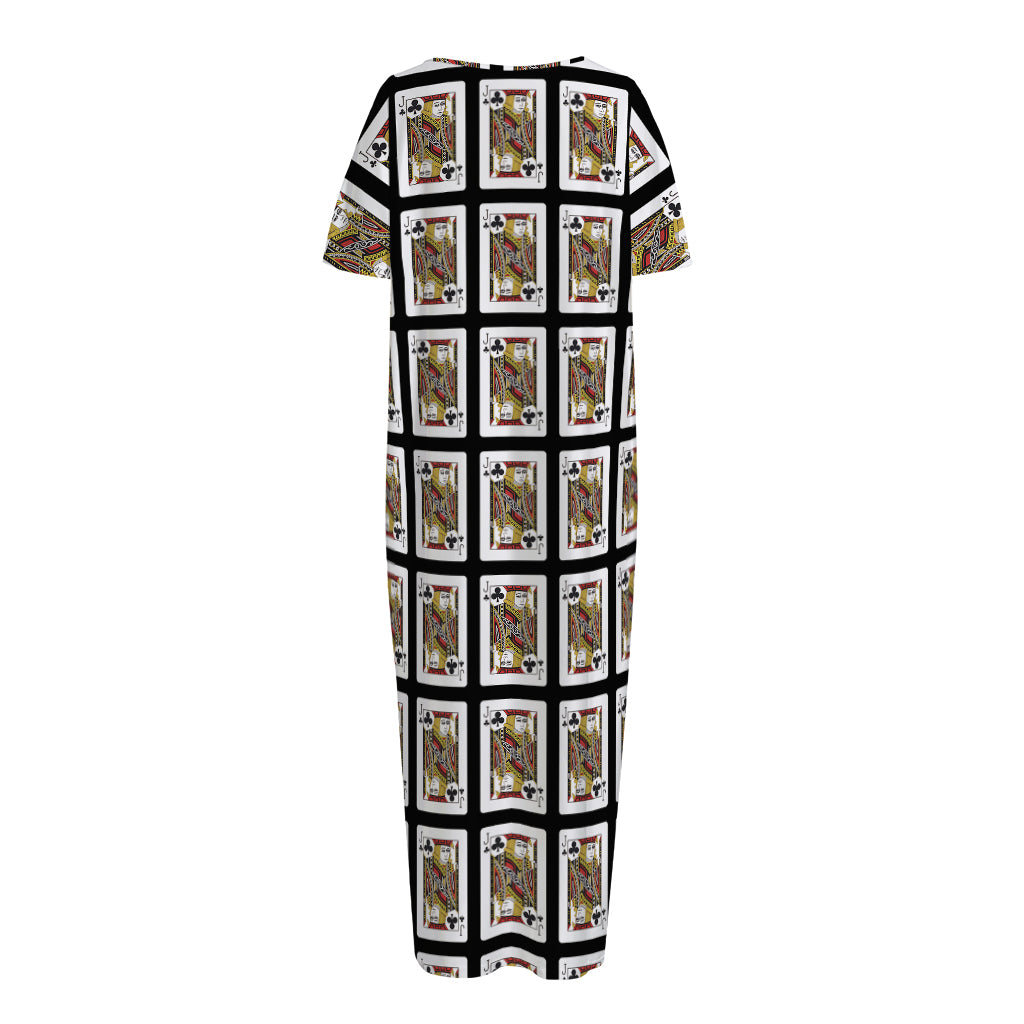 Jack Of Clubs Playing Card Pattern Print Short Sleeve Long Nightdress