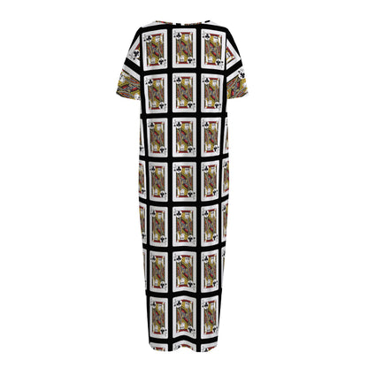 Jack Of Clubs Playing Card Pattern Print Short Sleeve Long Nightdress