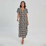 Jack Of Clubs Playing Card Pattern Print Short Sleeve Maxi Dress
