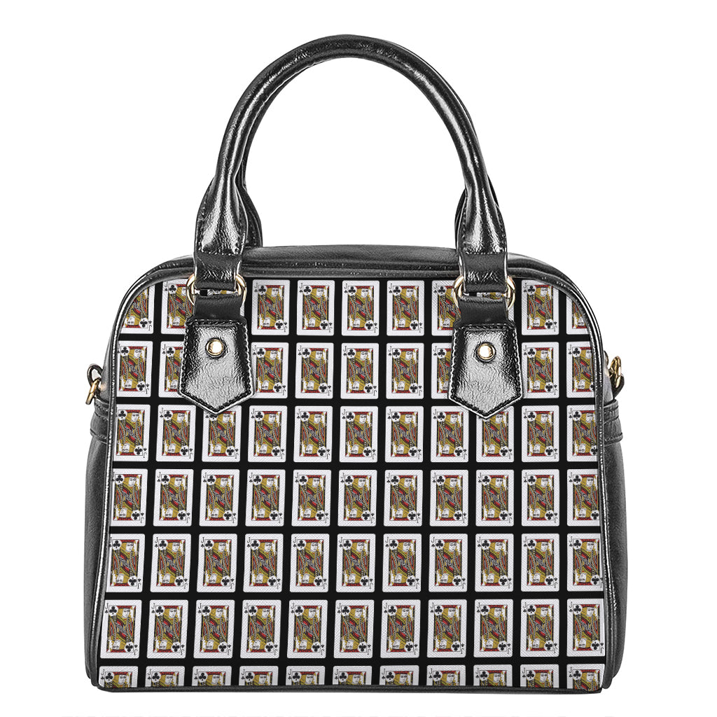 Jack Of Clubs Playing Card Pattern Print Shoulder Handbag