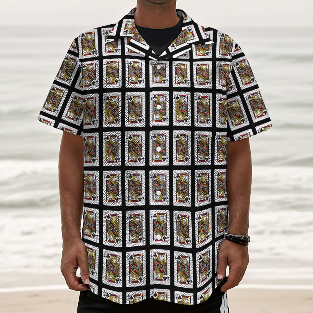 Jack Of Clubs Playing Card Pattern Print Textured Short Sleeve Shirt