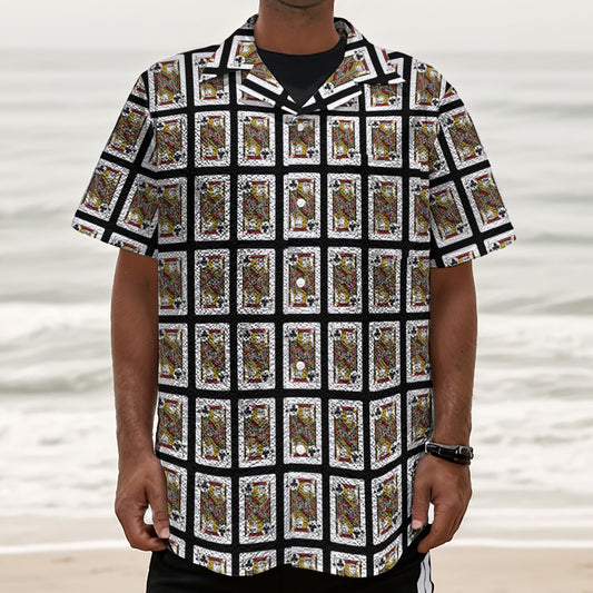 Jack Of Clubs Playing Card Pattern Print Textured Short Sleeve Shirt