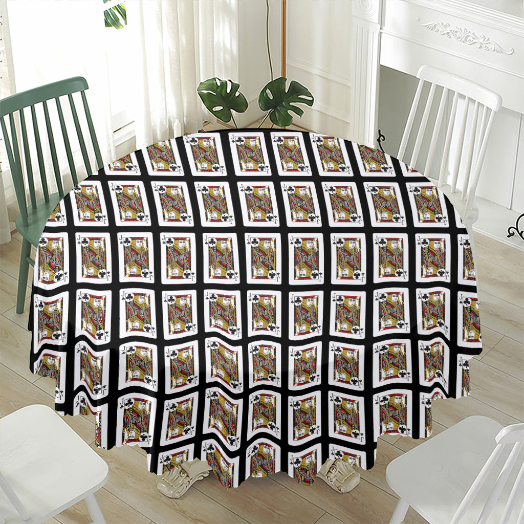 Jack Of Clubs Playing Card Pattern Print Waterproof Round Tablecloth