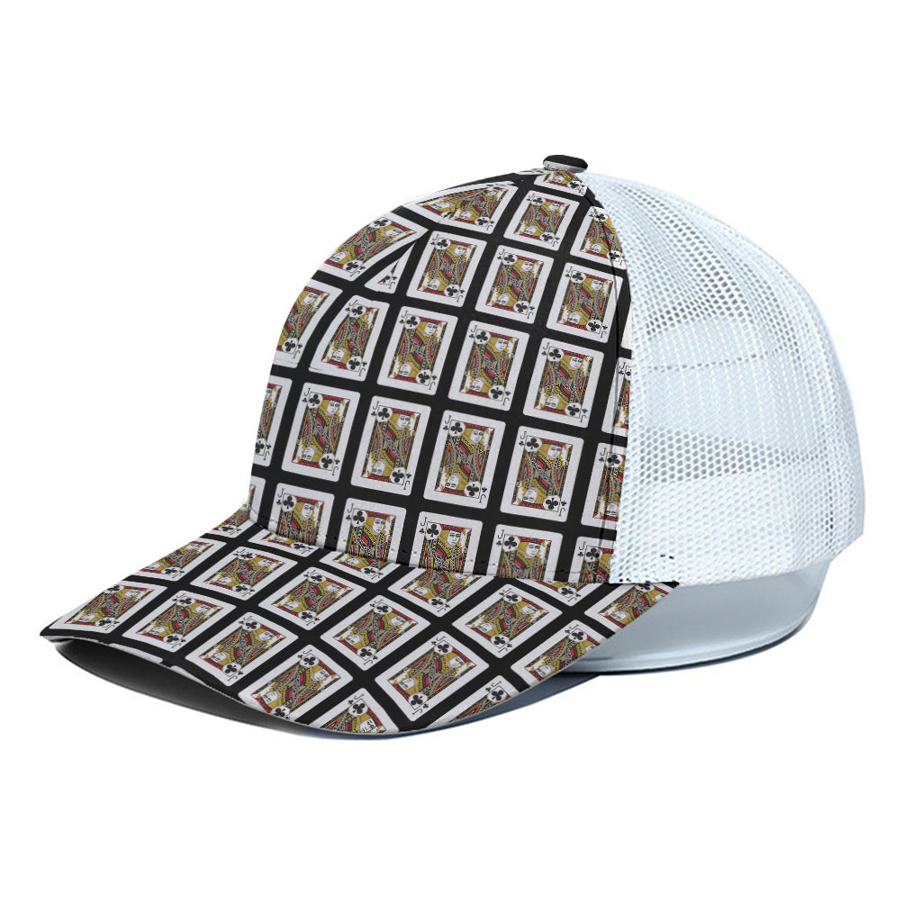 Jack Of Clubs Playing Card Pattern Print White Mesh Trucker Cap