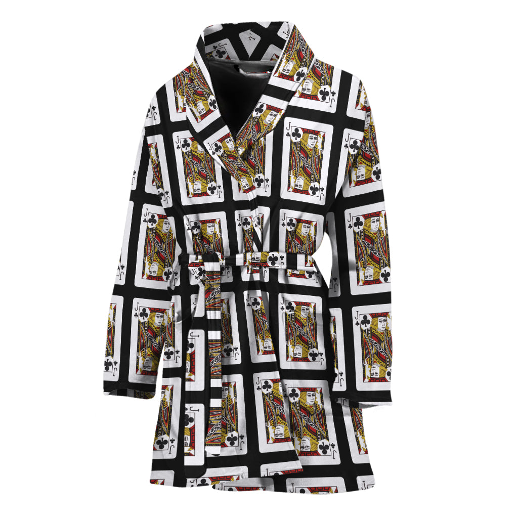 Jack Of Clubs Playing Card Pattern Print Women's Bathrobe