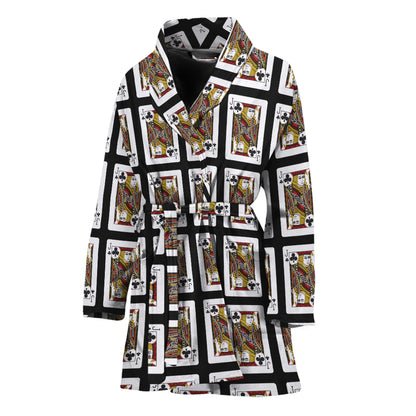 Jack Of Clubs Playing Card Pattern Print Women's Bathrobe