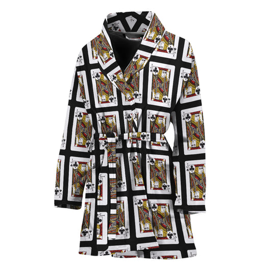 Jack Of Clubs Playing Card Pattern Print Women's Bathrobe