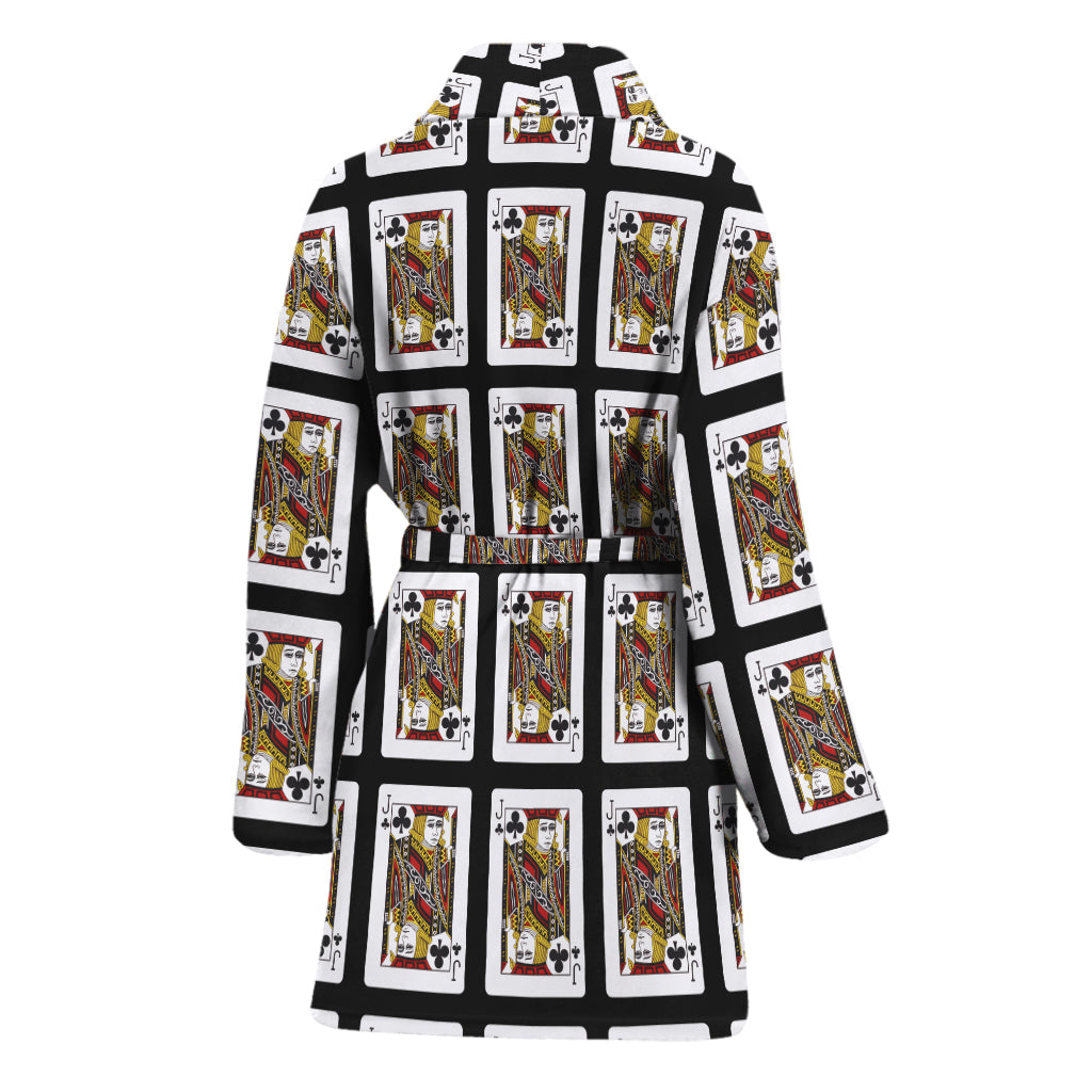 Jack Of Clubs Playing Card Pattern Print Women's Bathrobe