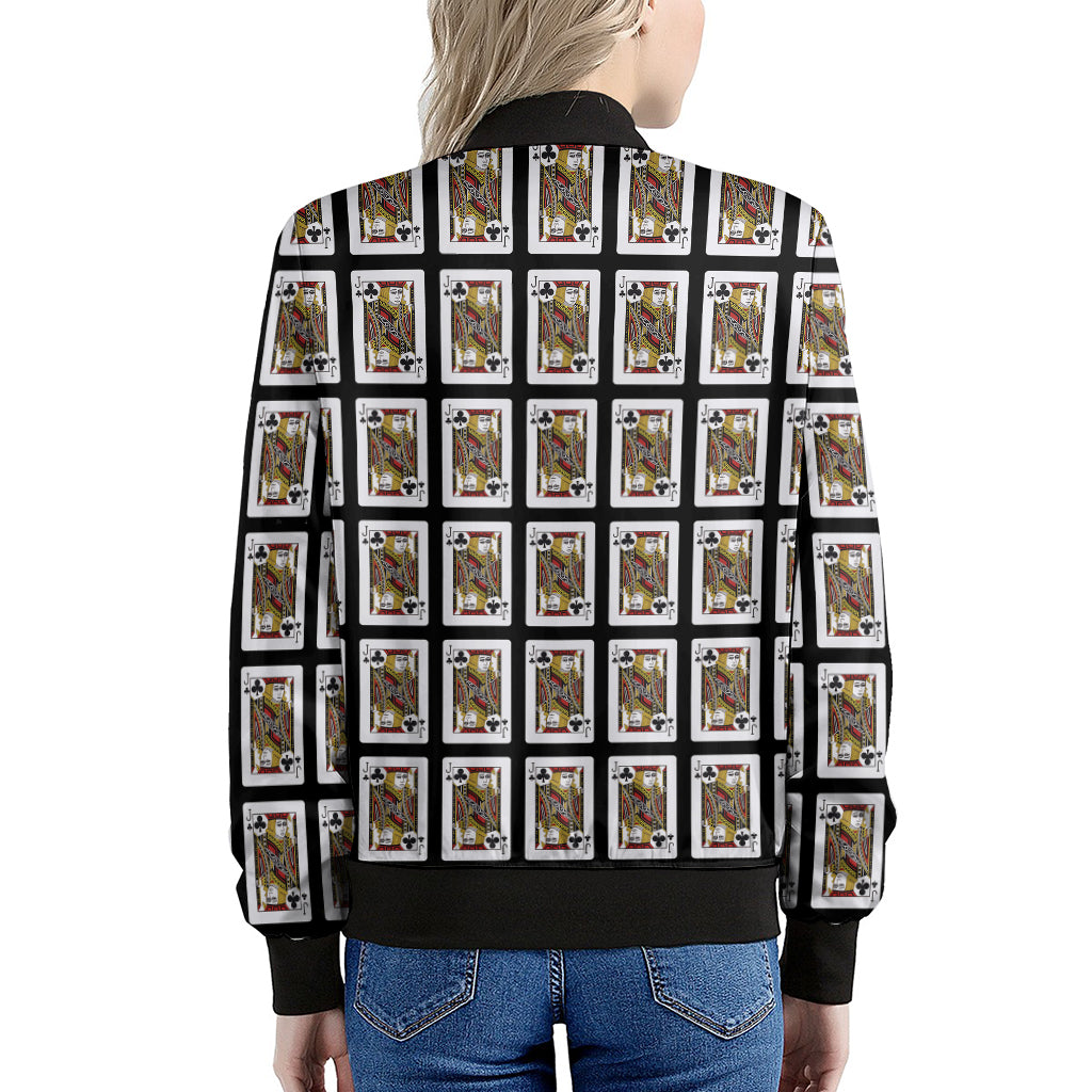 Jack Of Clubs Playing Card Pattern Print Women's Bomber Jacket