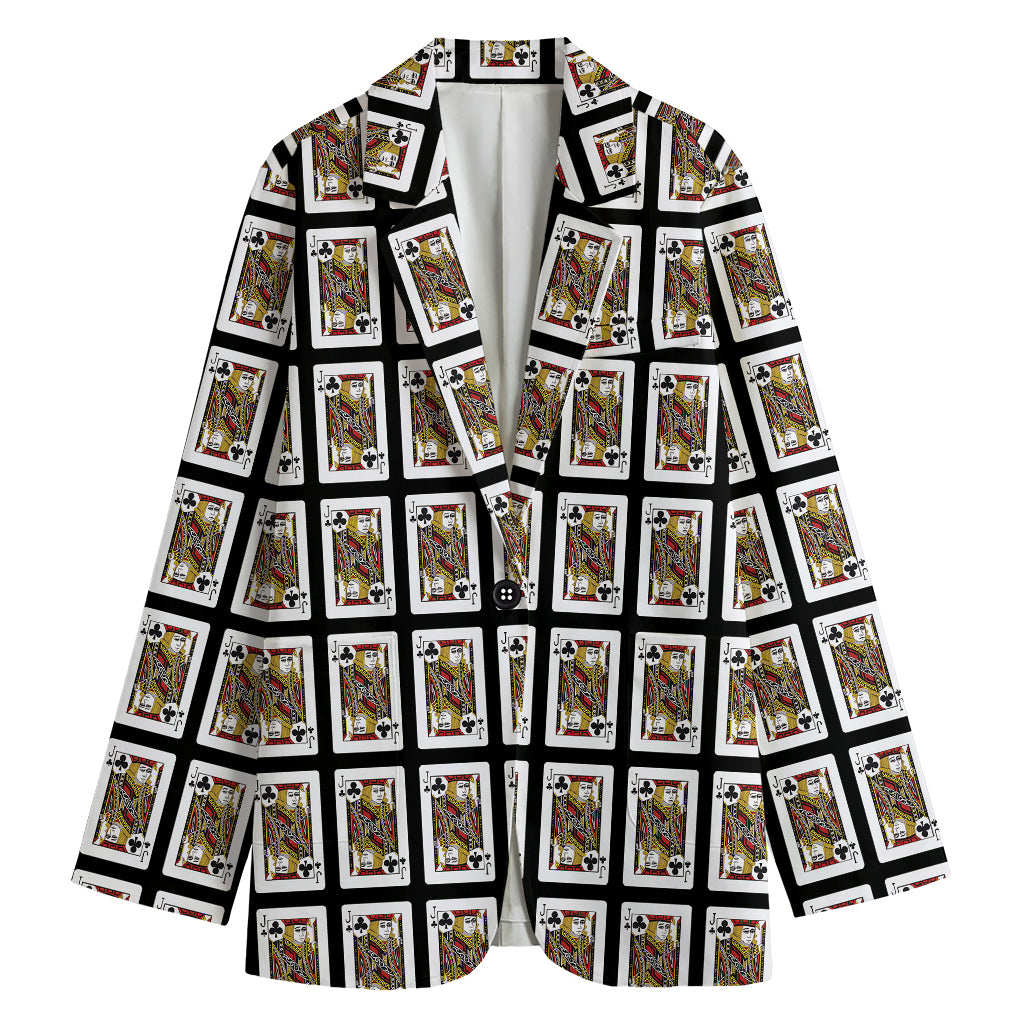 Jack Of Clubs Playing Card Pattern Print Women's Cotton Blazer
