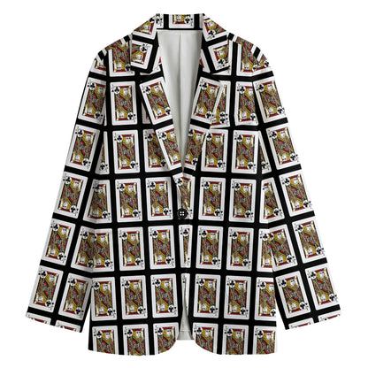 Jack Of Clubs Playing Card Pattern Print Women's Cotton Blazer