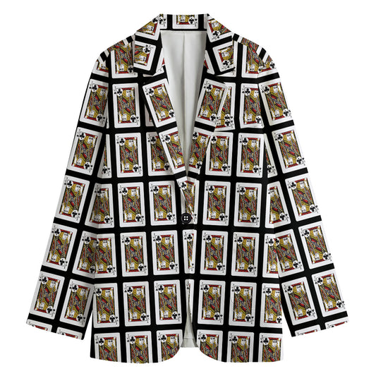 Jack Of Clubs Playing Card Pattern Print Women's Cotton Blazer