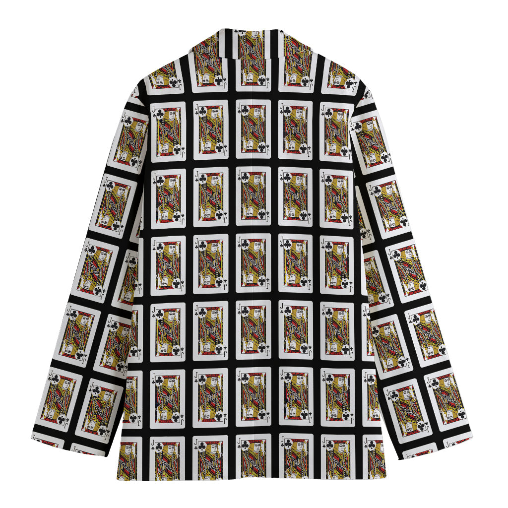 Jack Of Clubs Playing Card Pattern Print Women's Cotton Blazer