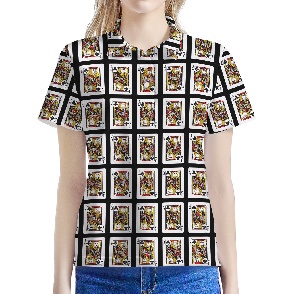 Jack Of Clubs Playing Card Pattern Print Women's Polo Shirt