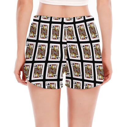 Jack Of Clubs Playing Card Pattern Print Women's Split Running Shorts