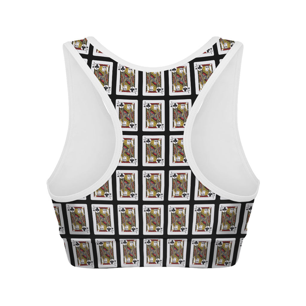 Jack Of Clubs Playing Card Pattern Print Women's Sports Bra
