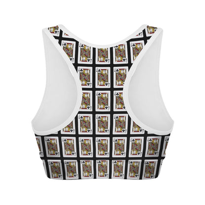 Jack Of Clubs Playing Card Pattern Print Women's Sports Bra