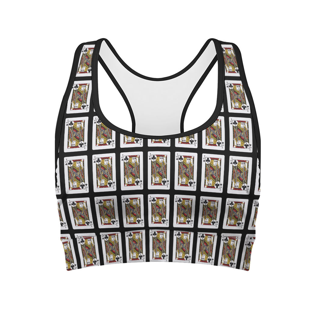 Jack Of Clubs Playing Card Pattern Print Women's Sports Bra