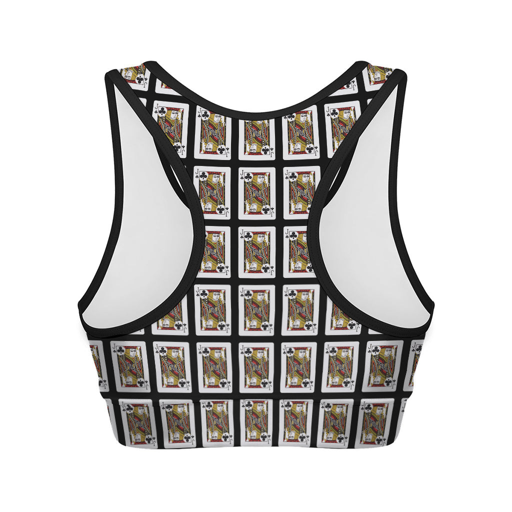 Jack Of Clubs Playing Card Pattern Print Women's Sports Bra