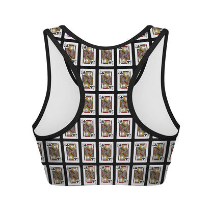 Jack Of Clubs Playing Card Pattern Print Women's Sports Bra