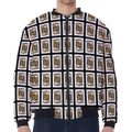 Jack Of Clubs Playing Card Pattern Print Zip Sleeve Bomber Jacket
