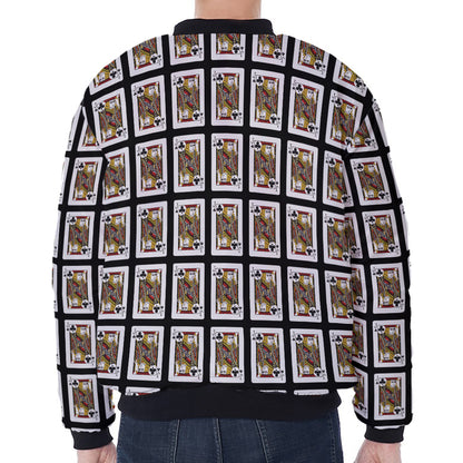 Jack Of Clubs Playing Card Pattern Print Zip Sleeve Bomber Jacket