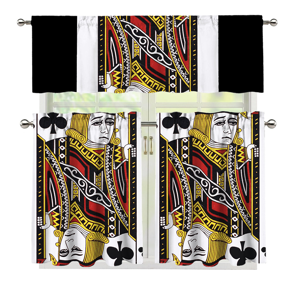 Jack Of Clubs Playing Card Print 3 Piece Kitchen Curtains
