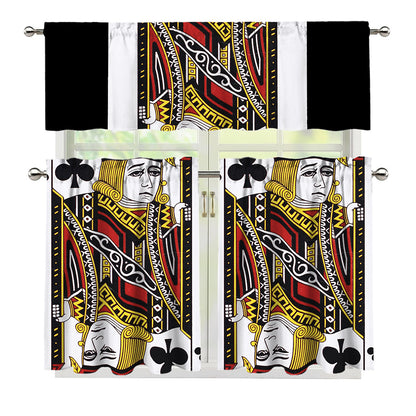 Jack Of Clubs Playing Card Print 3 Piece Kitchen Curtains