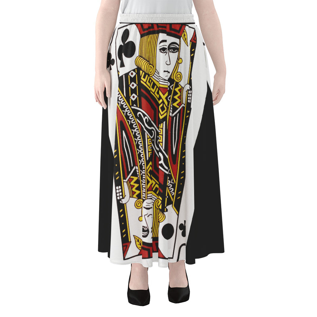 Jack Of Clubs Playing Card Print Chiffon Maxi Skirt