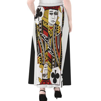 Jack Of Clubs Playing Card Print Chiffon Maxi Skirt