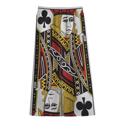 Jack Of Clubs Playing Card Print Cotton Front Slit Maxi Skirt
