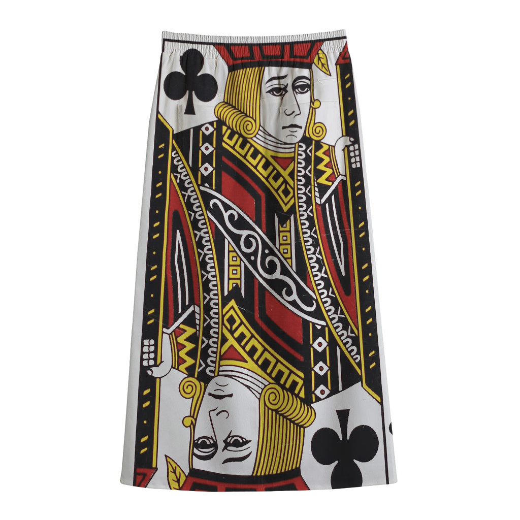 Jack Of Clubs Playing Card Print Cotton Front Slit Maxi Skirt