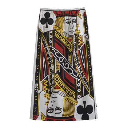 Jack Of Clubs Playing Card Print Cotton Front Slit Maxi Skirt