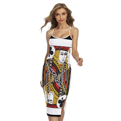 Jack Of Clubs Playing Card Print Cross Back Cami Dress