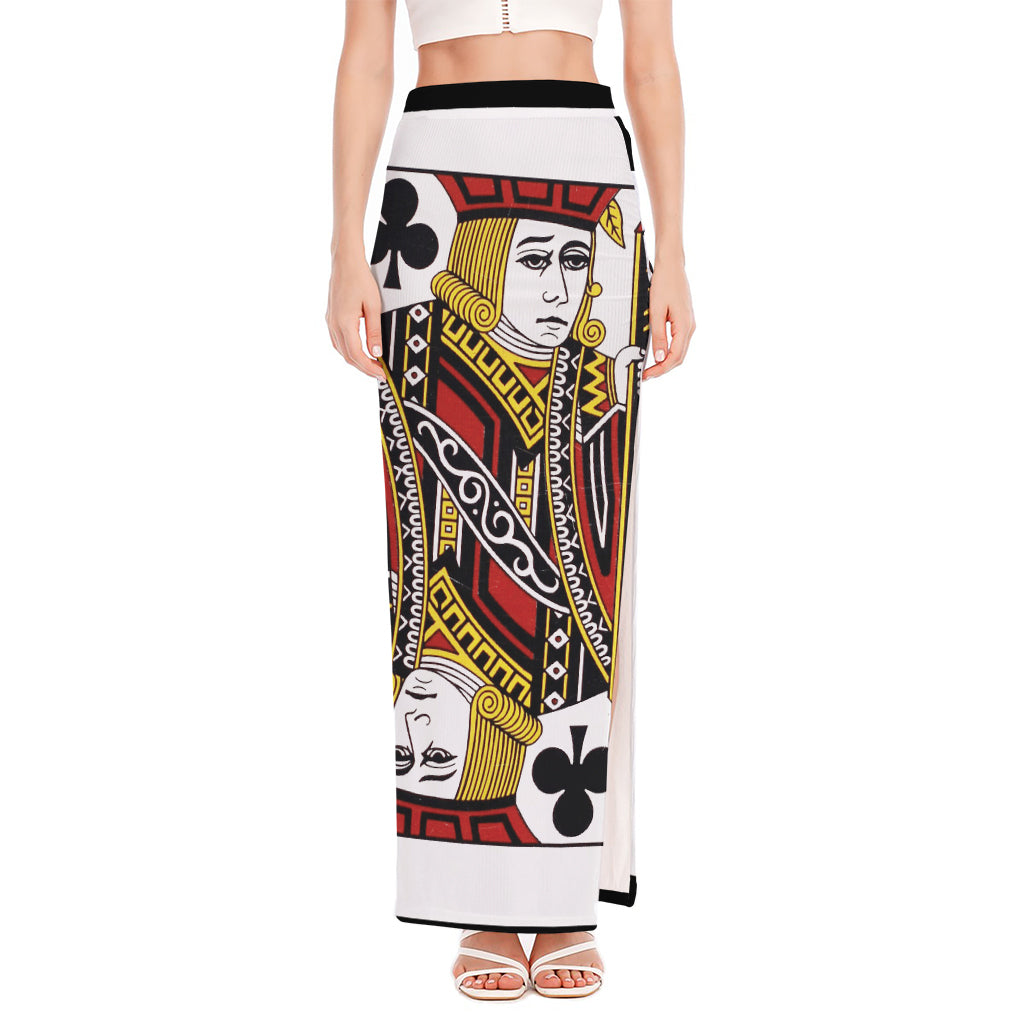 Jack Of Clubs Playing Card Print High Slit Maxi Skirt
