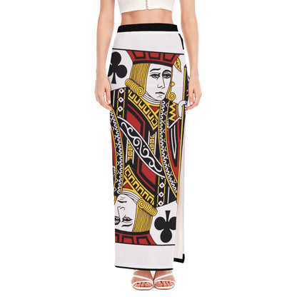 Jack Of Clubs Playing Card Print High Slit Maxi Skirt