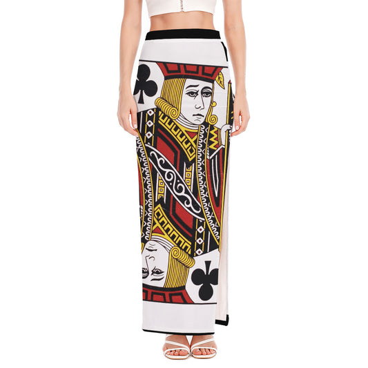 Jack Of Clubs Playing Card Print High Slit Maxi Skirt