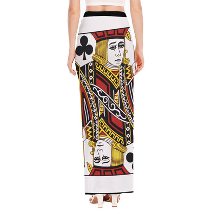Jack Of Clubs Playing Card Print High Slit Maxi Skirt