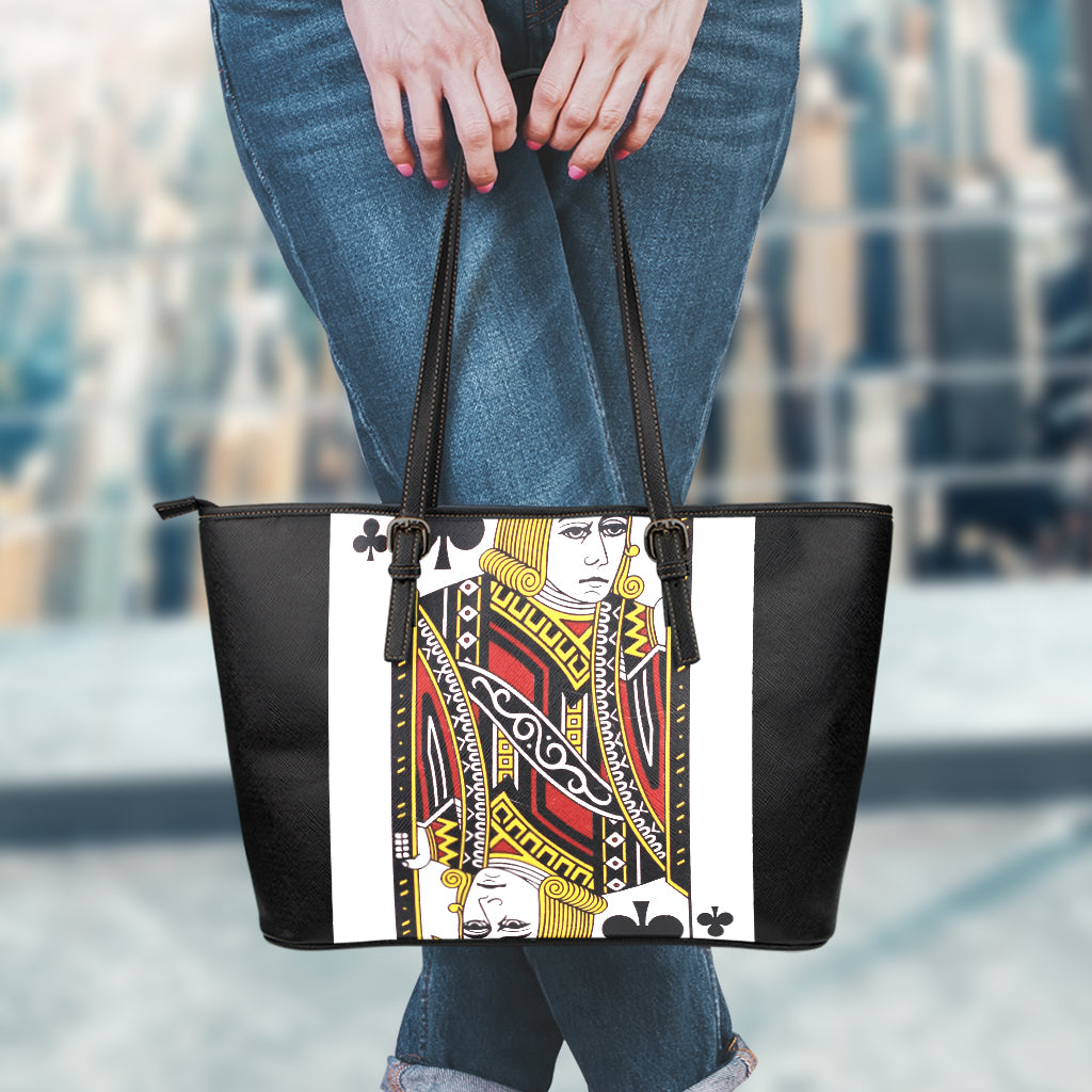 Jack Of Clubs Playing Card Print Leather Tote Bag